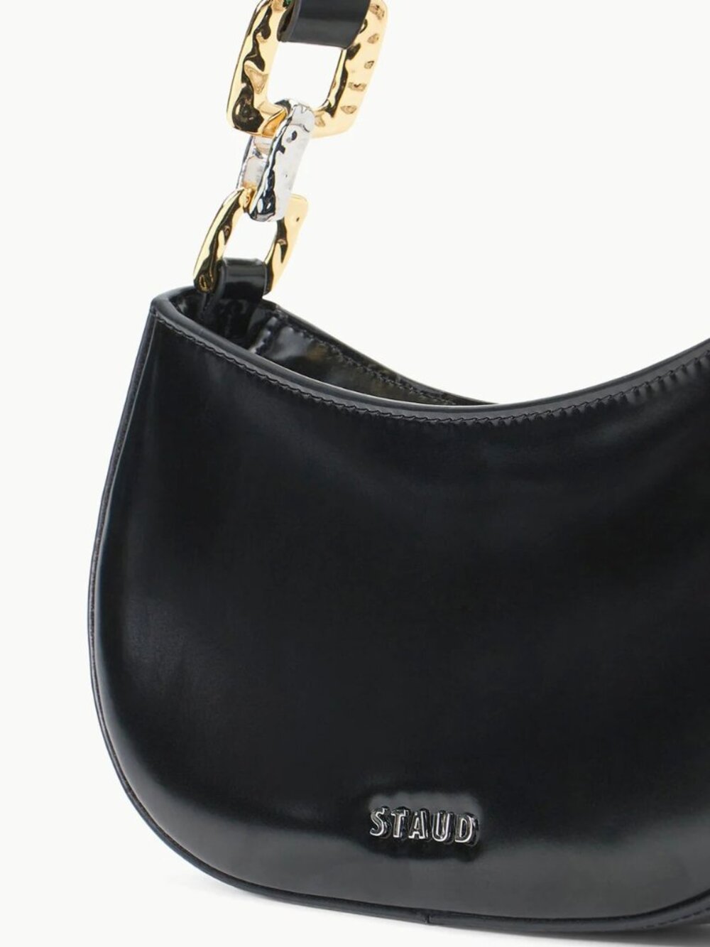 STAUD Brady Shoulder Bag in Black w/ Gold and Silver Hammered Metal Accents, NWT - Picture 5 of 7